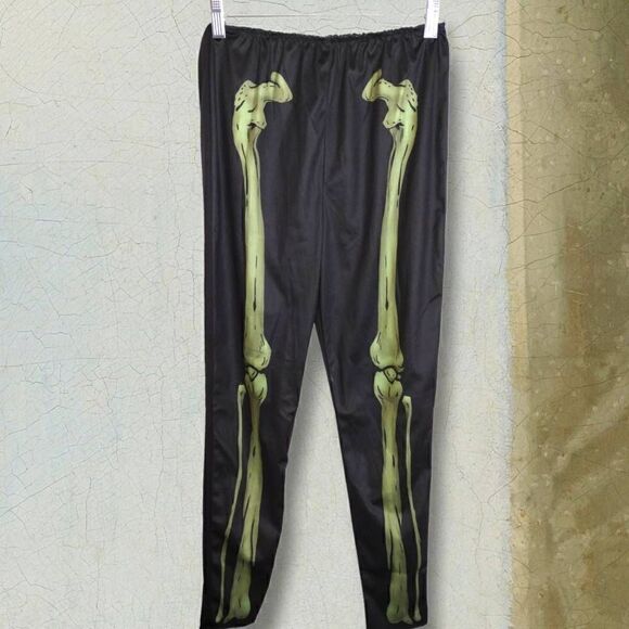 Child's Skeleton Pant‎ Black Green Leg Bones Sz Large  12-14 Halloween Costume - Picture 1 of 7